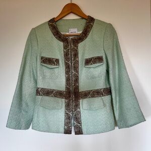 Walter mint green tweed jacket with lace and beading detail size S